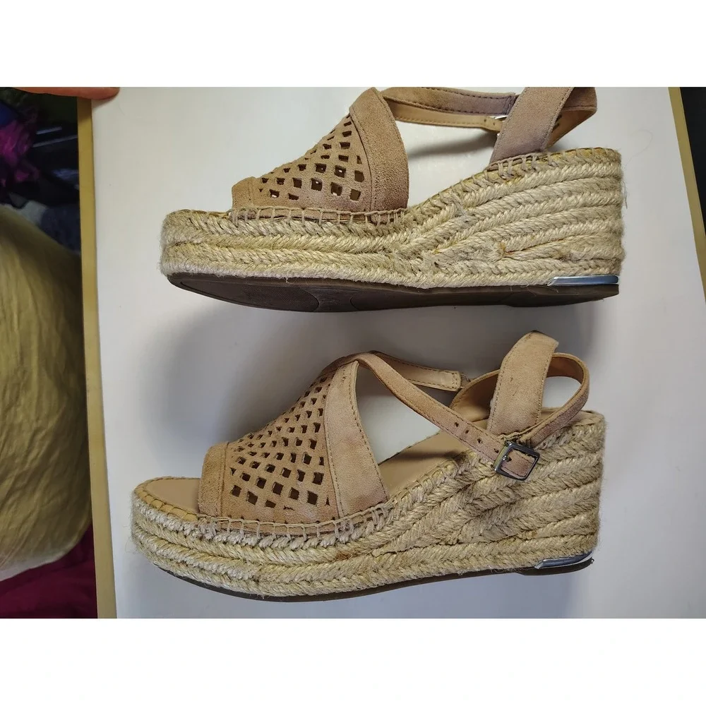 Franco Sarto L-Celestial Tan Leather Espadrille Wedge Sandals Women's 7.5‎ M